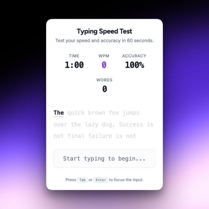 Live words-per-minute typing test